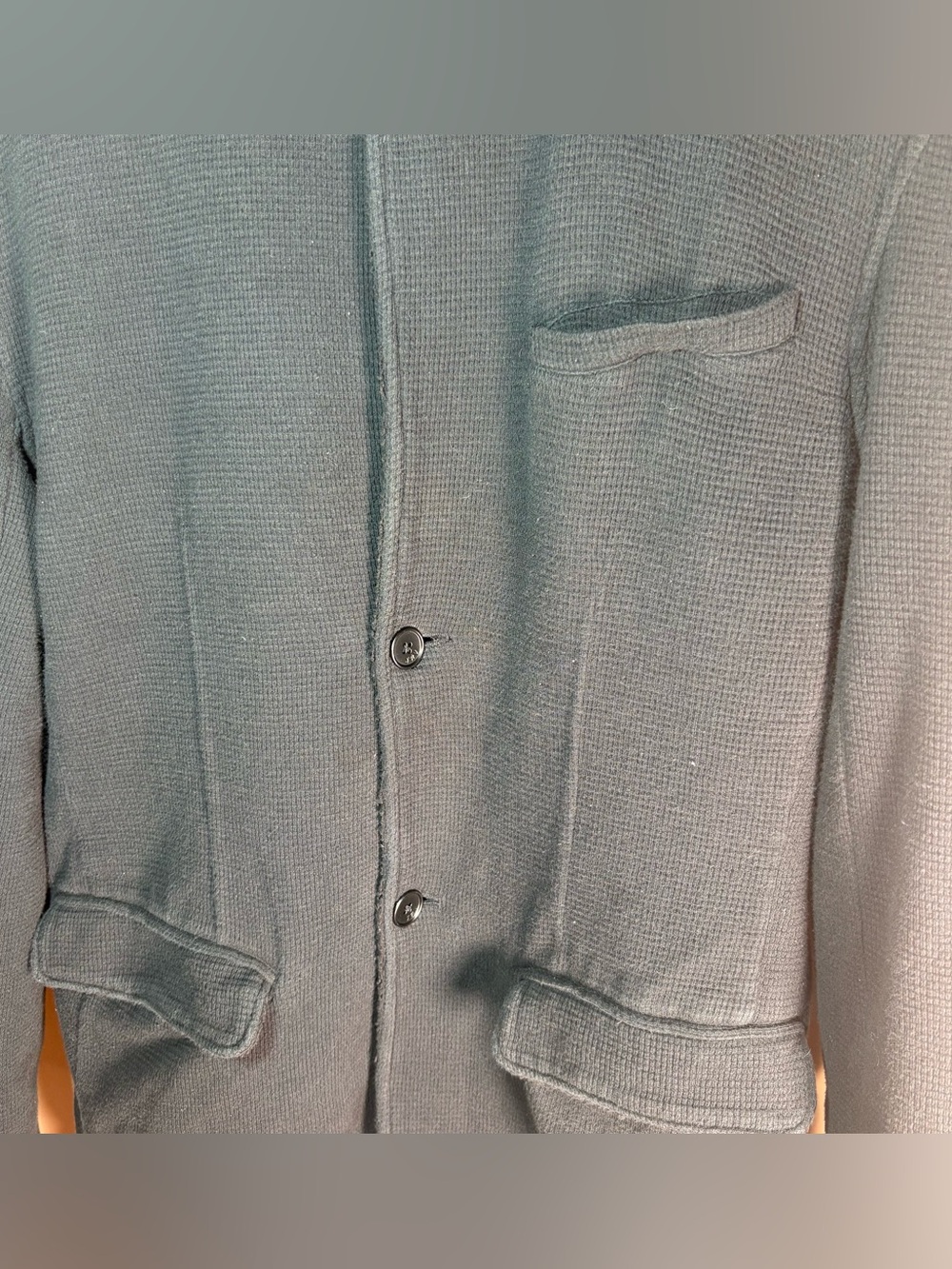 John Varvatos USA Black Sherpa Lined Waffle Knit Sweater Jacket Large - Picture 3 of 9